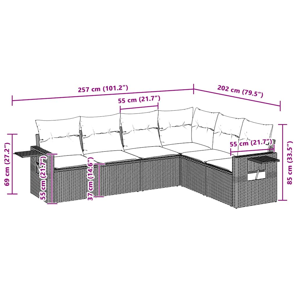 vidaXL Σαλόνι Κήπου Σετ 6 Τεμαχίων Γκρι Συνθετικό Ρατάν με Μαξιλάρια