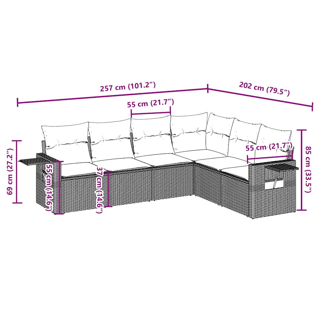 vidaXL Σαλόνι Κήπου Σετ 6 Τεμαχίων Καφέ Συνθετικό Ρατάν με Μαξιλάρια