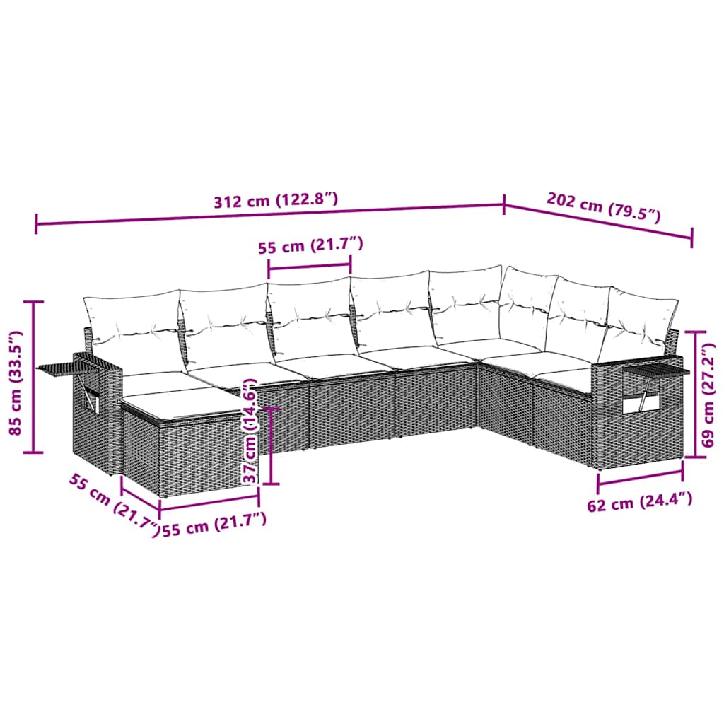 vidaXL Σαλόνι Κήπου Σετ 8 Τεμαχίων Γκρι Συνθετικό Ρατάν με Μαξιλάρια