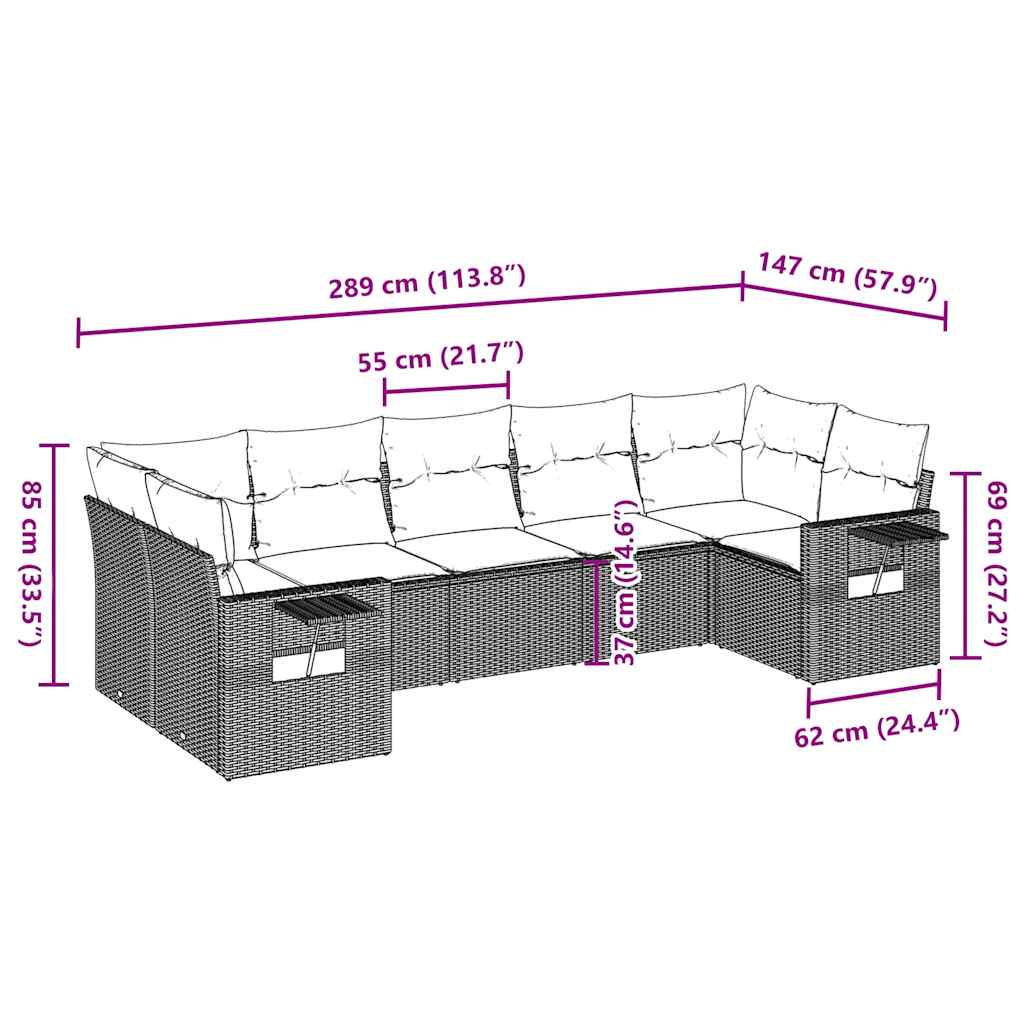 vidaXL Σαλόνι Κήπου Σετ 7 Τεμαχίων Καφέ Συνθετικό Ρατάν με Μαξιλάρια