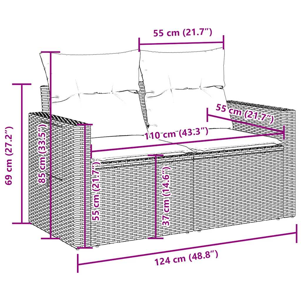 vidaXL Σαλόνι Κήπου Σετ 9 τεμ. Καφέ από Συνθ. Ρατάν με Μαξιλάρια
