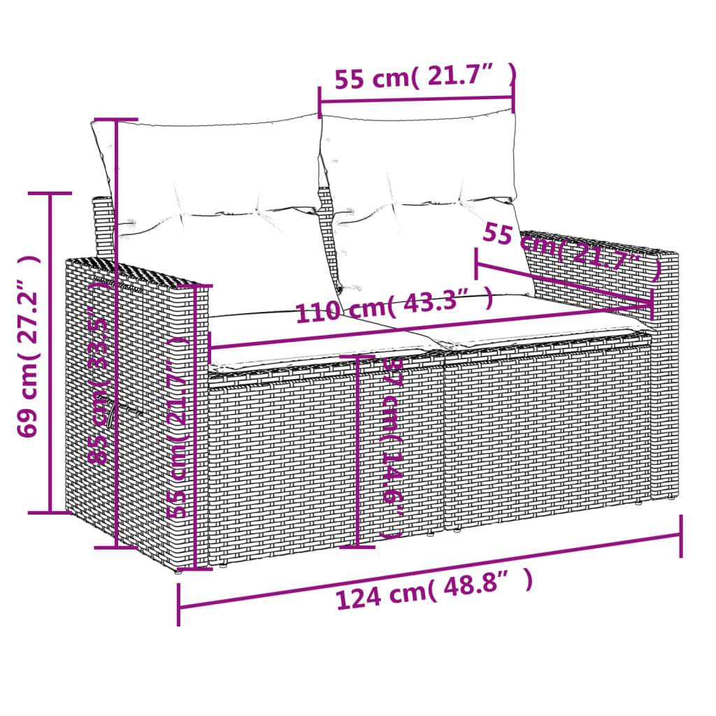 vidaXL Σετ Καναπέδων Κήπου 9 Τεμαχίων με Μαξιλάρια από Καφέ Συνθετικό Ρατάν