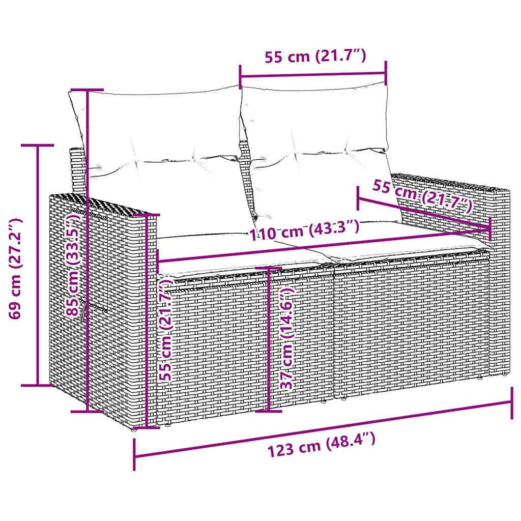 vidaXL Σαλόνι Κήπου 10 Τεμαχίων Καφέ από Συνθετικό Ρατάν με Μαξιλάρια