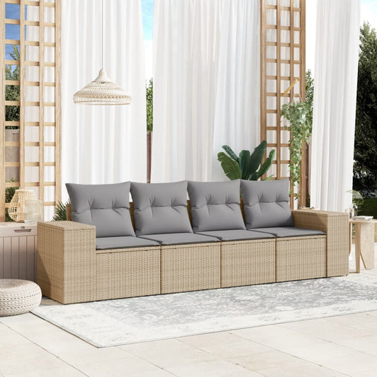 vidaXL Σετ Καναπέ Κήπου 4 τεμ. Μπεζ Συνθετικό Ρατάν με Μαξιλάρια