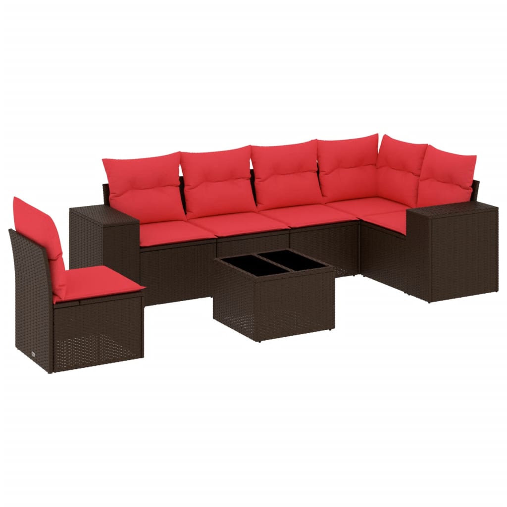 vidaXL Σετ Καναπέδων Κήπου 7 Τεμαχίων με Μαξιλάρια από Καφέ Συνθετικό Ρατάν