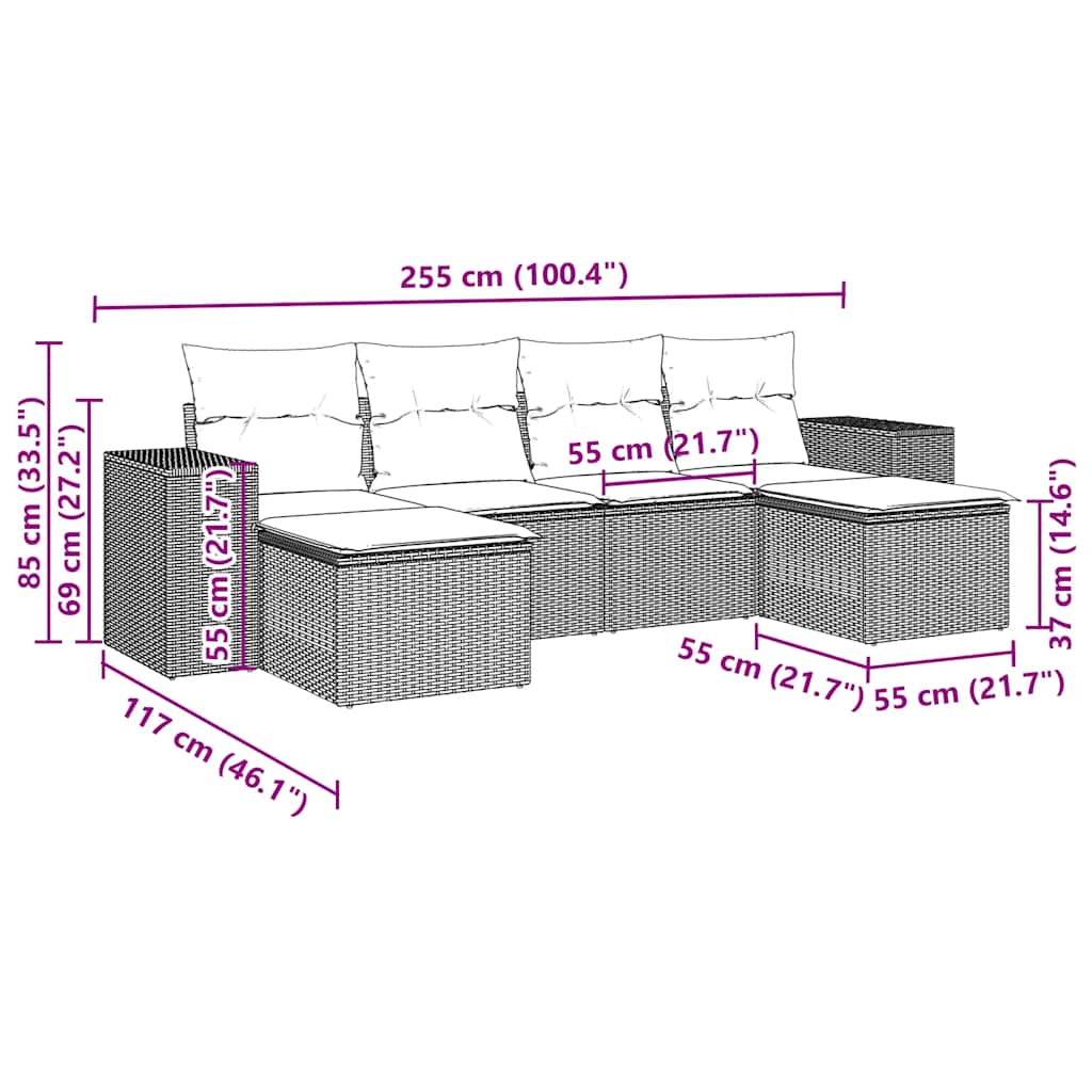 vidaXL Σαλόνι Κήπου Σετ 6 Τεμαχίων Γκρι Συνθετικό Ρατάν με Μαξιλάρια