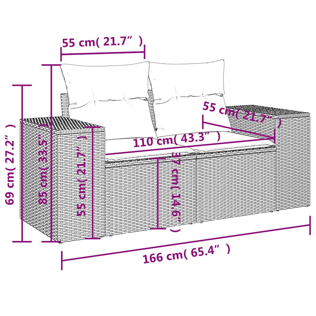 vidaXL Σετ Καναπέδων Κήπου 7 Τεμαχίων με Μαξιλάρια από Μαύρο Συνθετικό Ρατάν