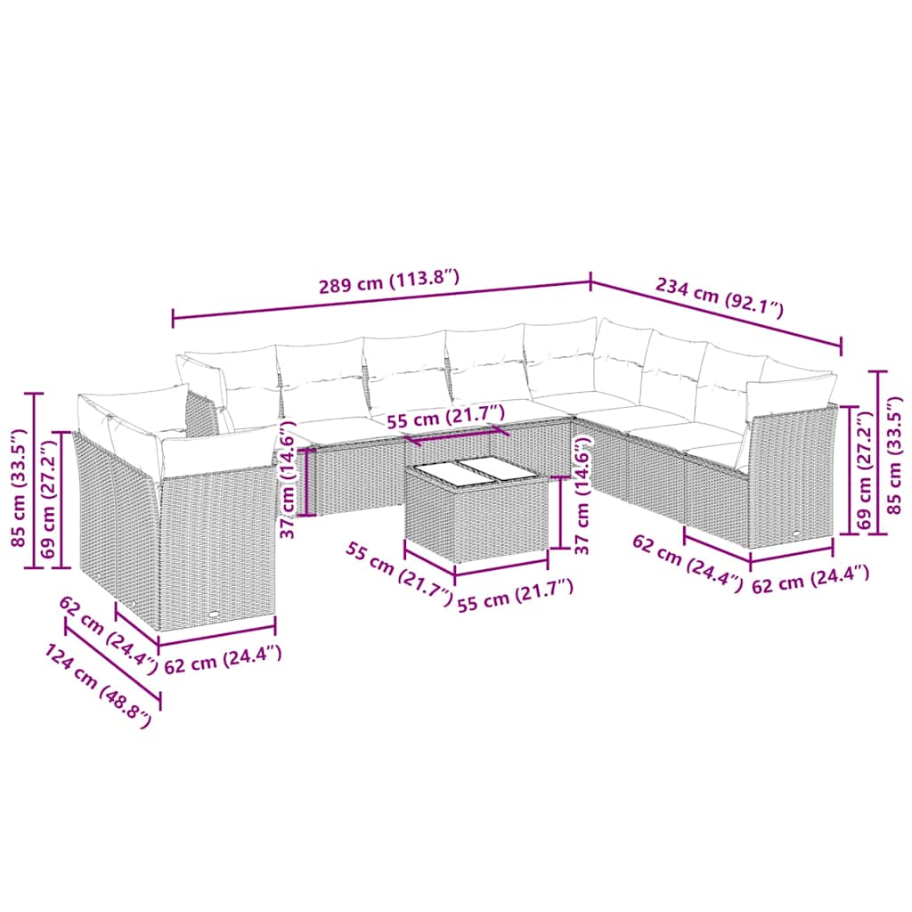 vidaXL Σαλόνι Κήπου 11 Τεμαχίων Αν. Γκρι Συνθετικό Ρατάν με Μαξιλάρια