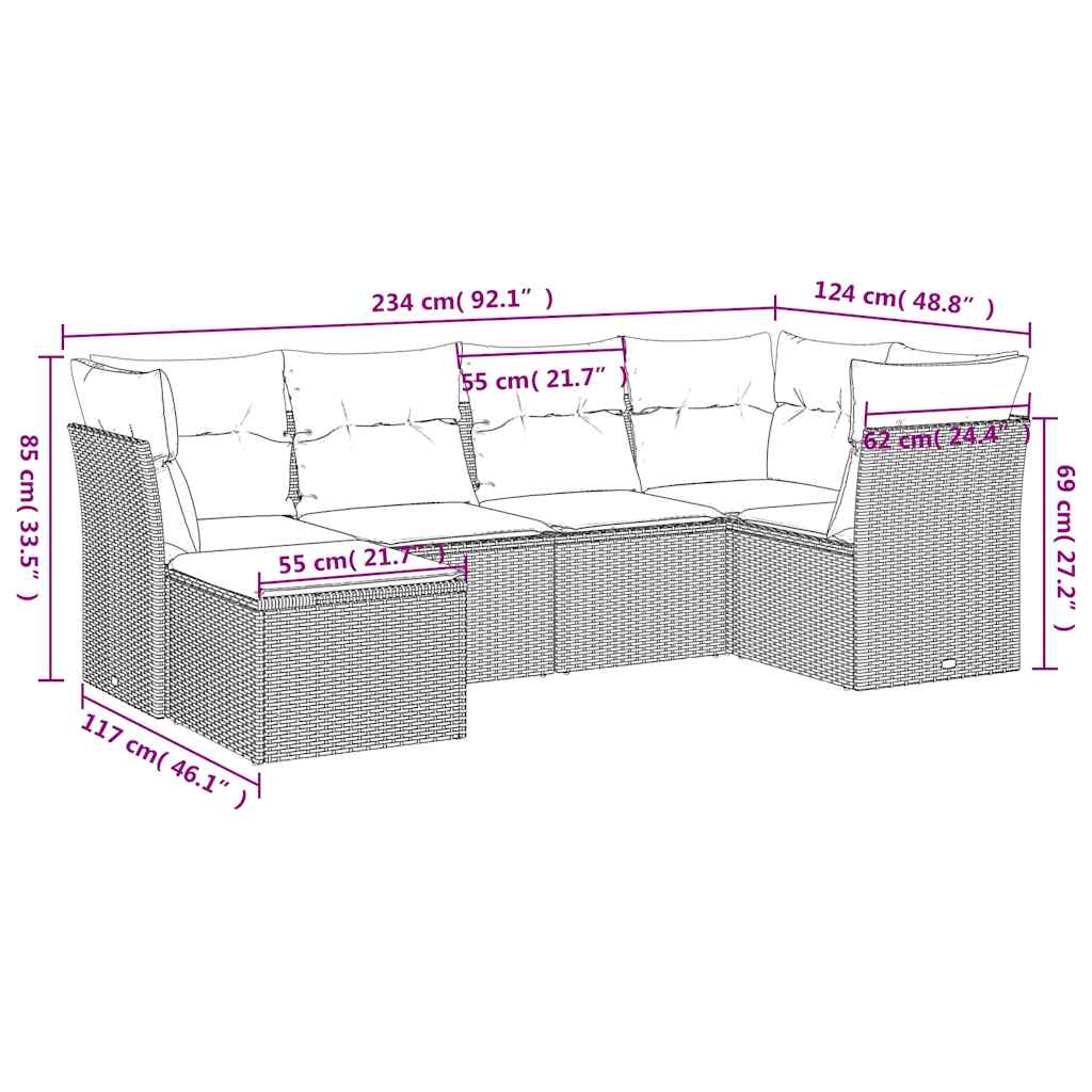 vidaXL Σαλόνι Κήπου Σετ 6 Τεμαχίων Καφέ Συνθετικό Ρατάν με Μαξιλάρια