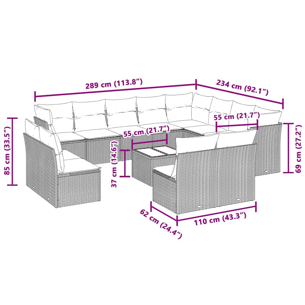 vidaXL Σαλόνι Κήπου 13 Τεμαχίων Γκρι από Συνθετικό Ρατάν με Μαξιλάρια