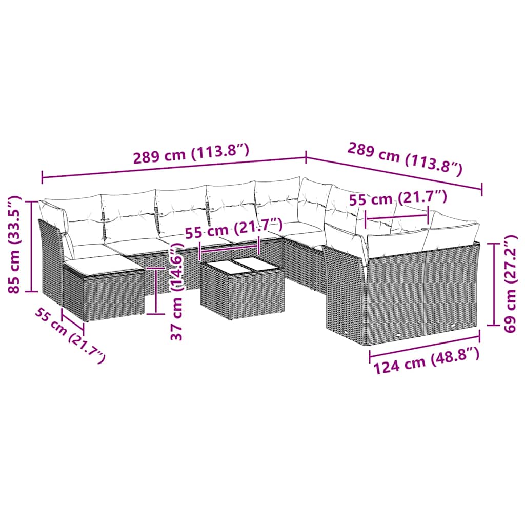 vidaXL Σαλόνι Κήπου 12 Τεμαχίων Αν. Γκρι Συνθετικό Ρατάν με Μαξιλάρια