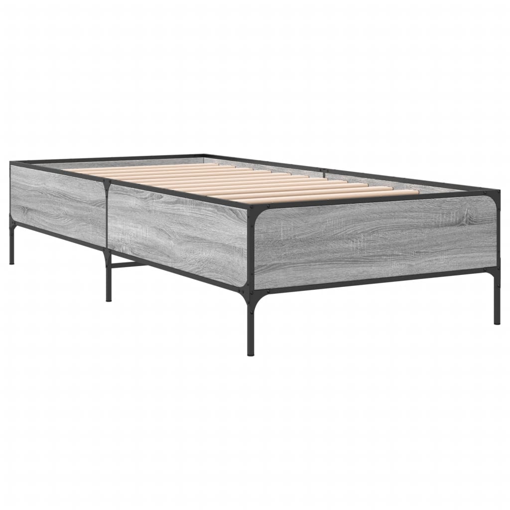 vidaXL Πλαίσιο Κρεβατιού Γκρι Sonoma 100x200 εκ. Επεξ. Ξύλο & Μέταλλο