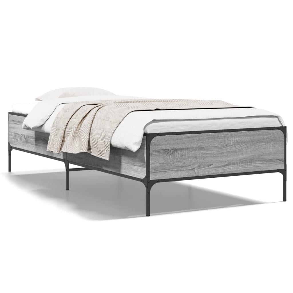 vidaXL Πλαίσιο Κρεβατιού Γκρι Sonoma 75x190 εκ. Επεξ. Ξύλο & Μέταλλο