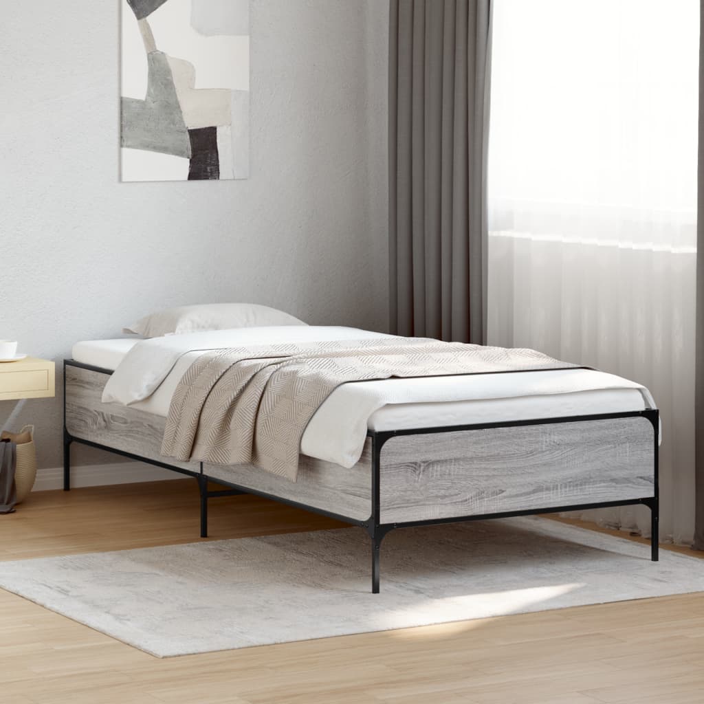 vidaXL Πλαίσιο Κρεβατιού Γκρι Sonoma 75x190 εκ. Επεξ. Ξύλο & Μέταλλο