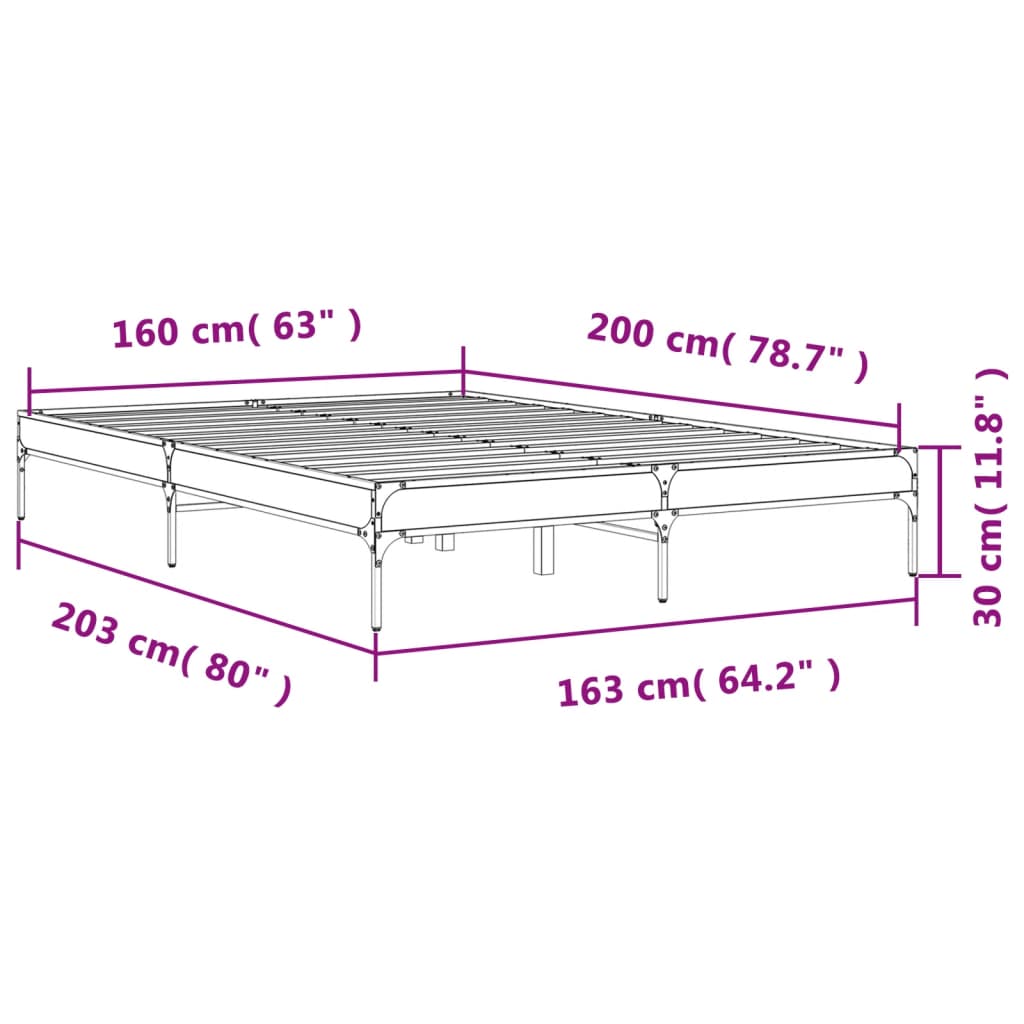 vidaXL Πλαίσιο Κρεβατιού Καφέ Δρυς 160x200 εκ. Επεξ. Ξύλο & Μέταλλο