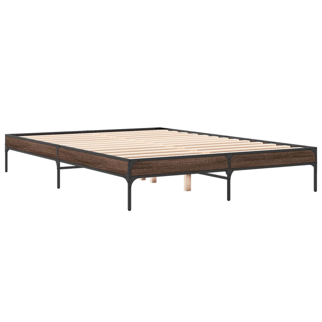 vidaXL Πλαίσιο Κρεβατιού Καφέ Δρυς 150x200 εκ. Επεξ. Ξύλο & Μέταλλο