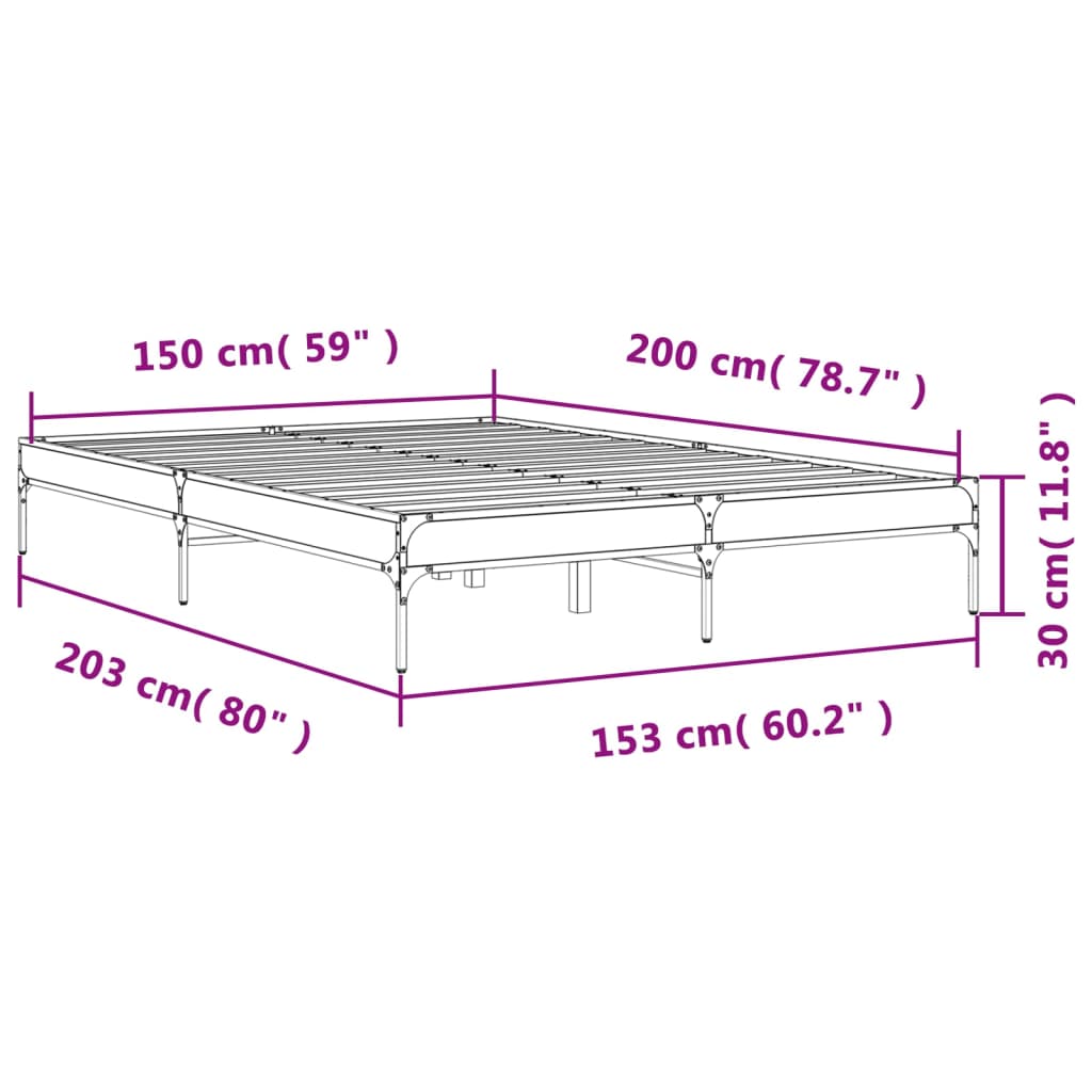 vidaXL Πλαίσιο Κρεβατιού Καφέ Δρυς 150x200 εκ. Επεξ. Ξύλο & Μέταλλο