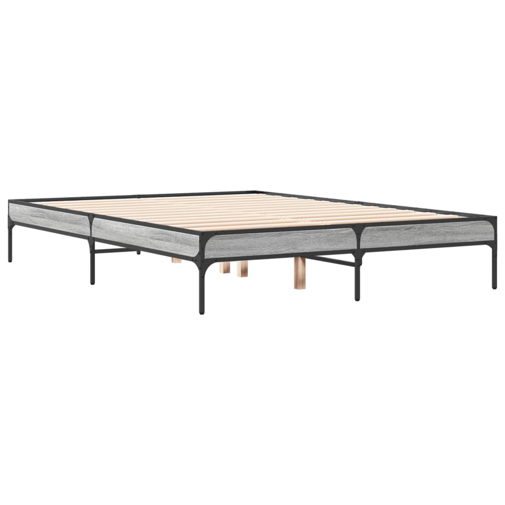 vidaXL Πλαίσιο Κρεβατιού Γκρι Sonoma 135x190 εκ. Επεξ. Ξύλο & Μέταλλο