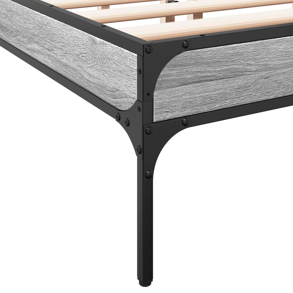 vidaXL Πλαίσιο Κρεβατιού Γκρι Sonoma 135x190 εκ. Επεξ. Ξύλο & Μέταλλο