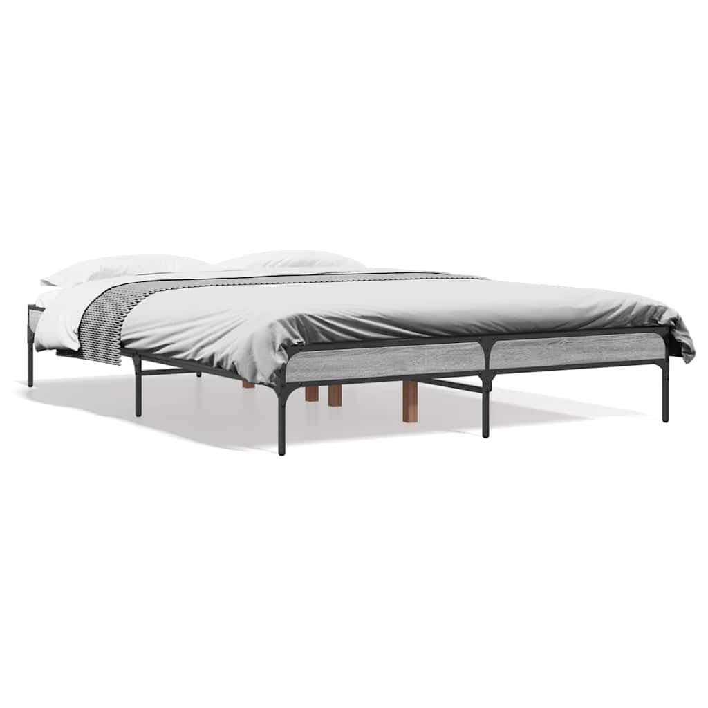vidaXL Πλαίσιο Κρεβατιού Γκρι Sonoma 120 x 190εκ. Επεξ. Ξύλο & Μέταλλο