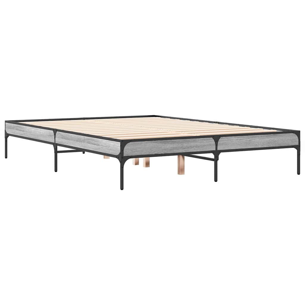 vidaXL Πλαίσιο Κρεβατιού Γκρι Sonoma 120 x 190εκ. Επεξ. Ξύλο & Μέταλλο