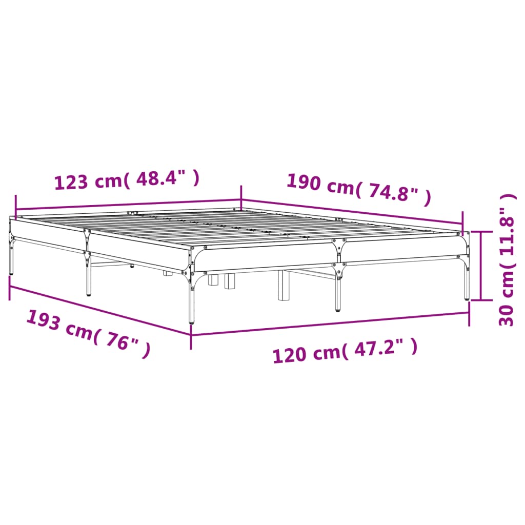vidaXL Πλαίσιο Κρεβατιού Καφέ Δρυς 120x190 εκ. Επεξ. Ξύλο & Μέταλλο