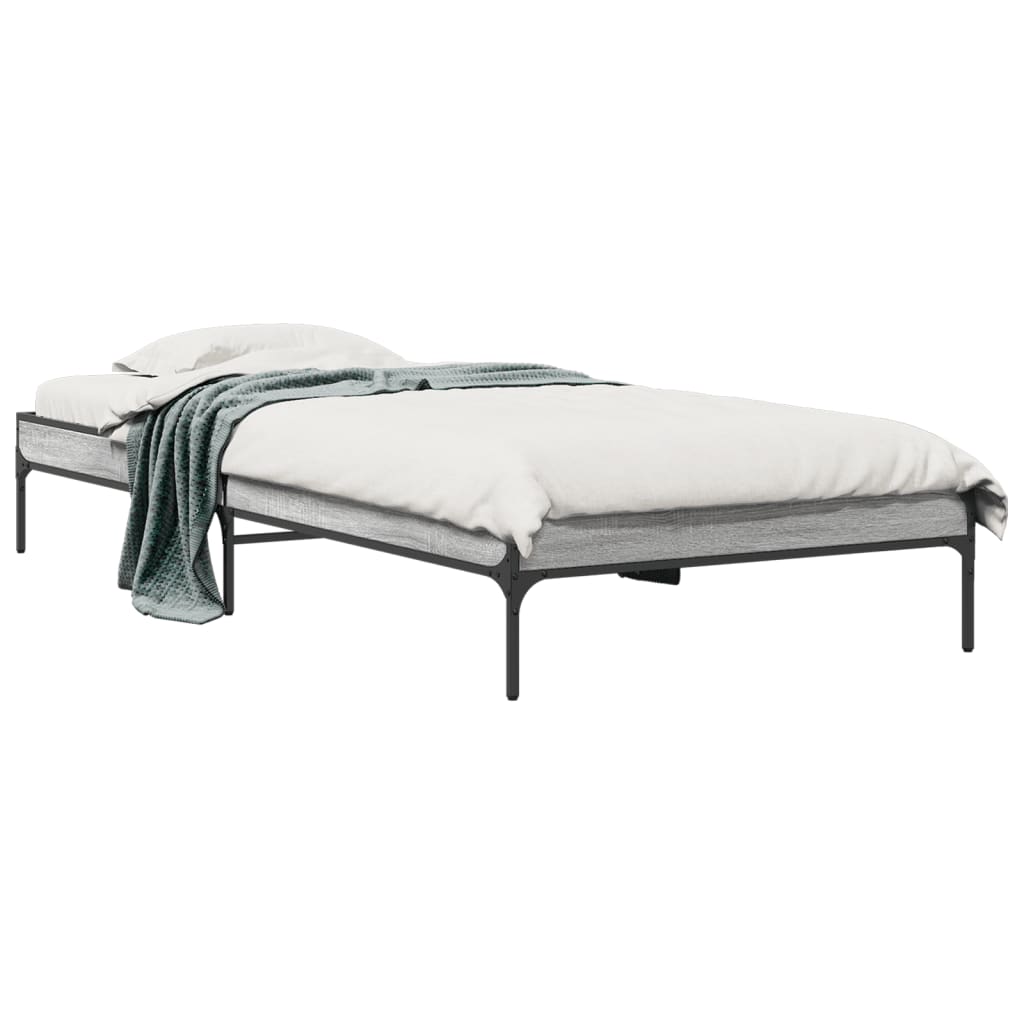 vidaXL Πλαίσιο Κρεβατιού Γκρι Sonoma 75x190 εκ. Επεξ. Ξύλο & Μέταλλο