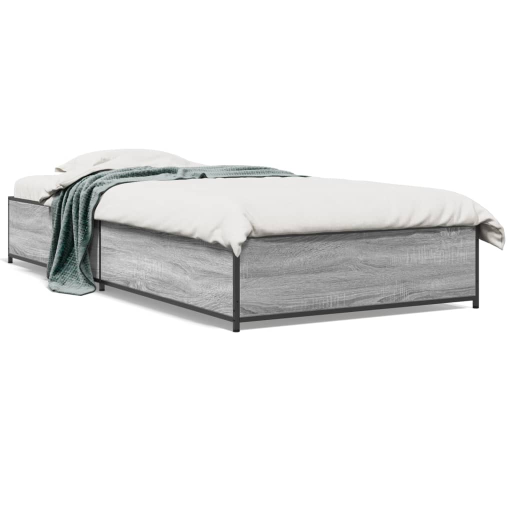 vidaXL Πλαίσιο Κρεβατιού Γκρι Sonoma 100x200 εκ. Επεξ. Ξύλο & Μέταλλο