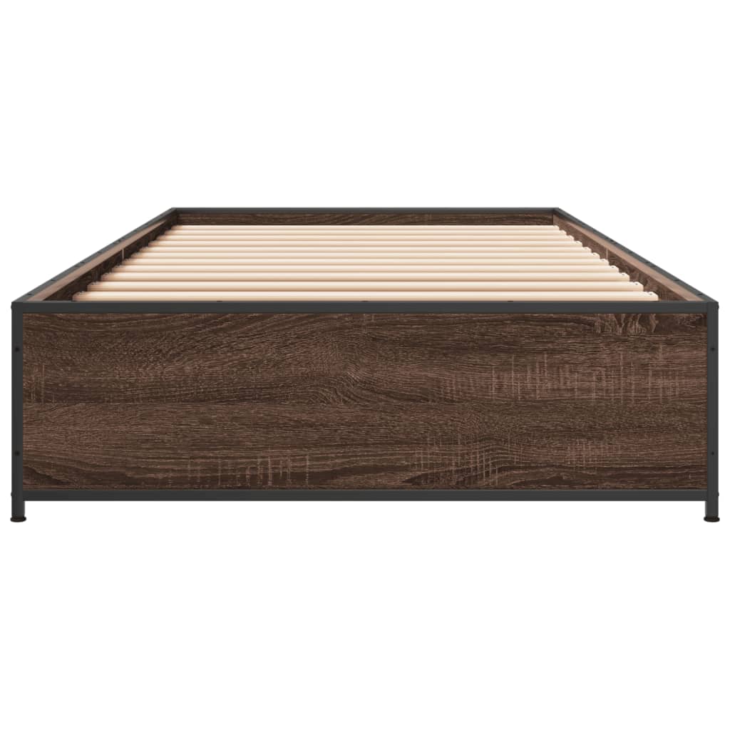 vidaXL Πλαίσιο Κρεβατιού Καφέ Δρυς 75x190 εκ. Επεξ. Ξύλο & Μέταλλο