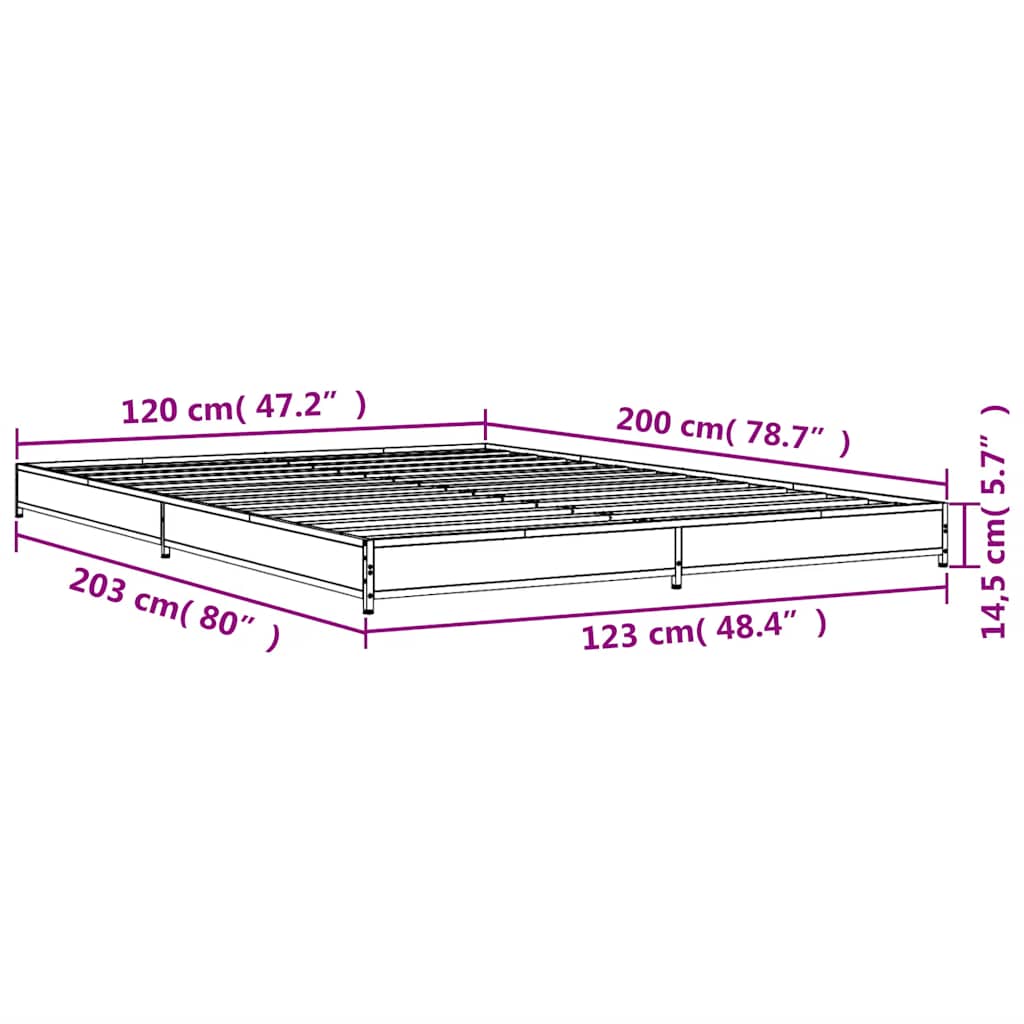 vidaXL Πλαίσιο Κρεβατιού Sonoma Δρυς 120x200 εκ. Επεξ. Ξύλο & Μέταλλο