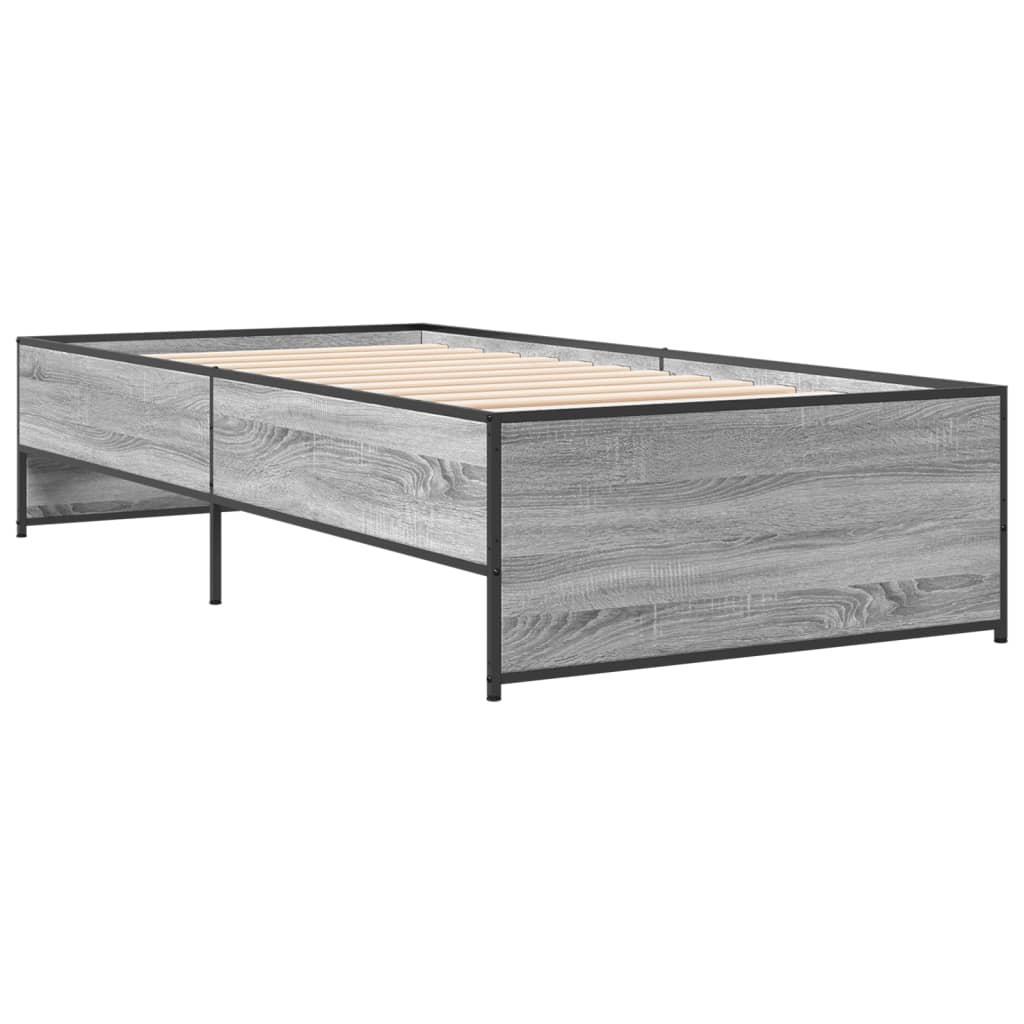 vidaXL Πλαίσιο Κρεβατιού Γκρι Sonoma 90 x 190 εκ. Επεξ. Ξύλο & Μέταλλο