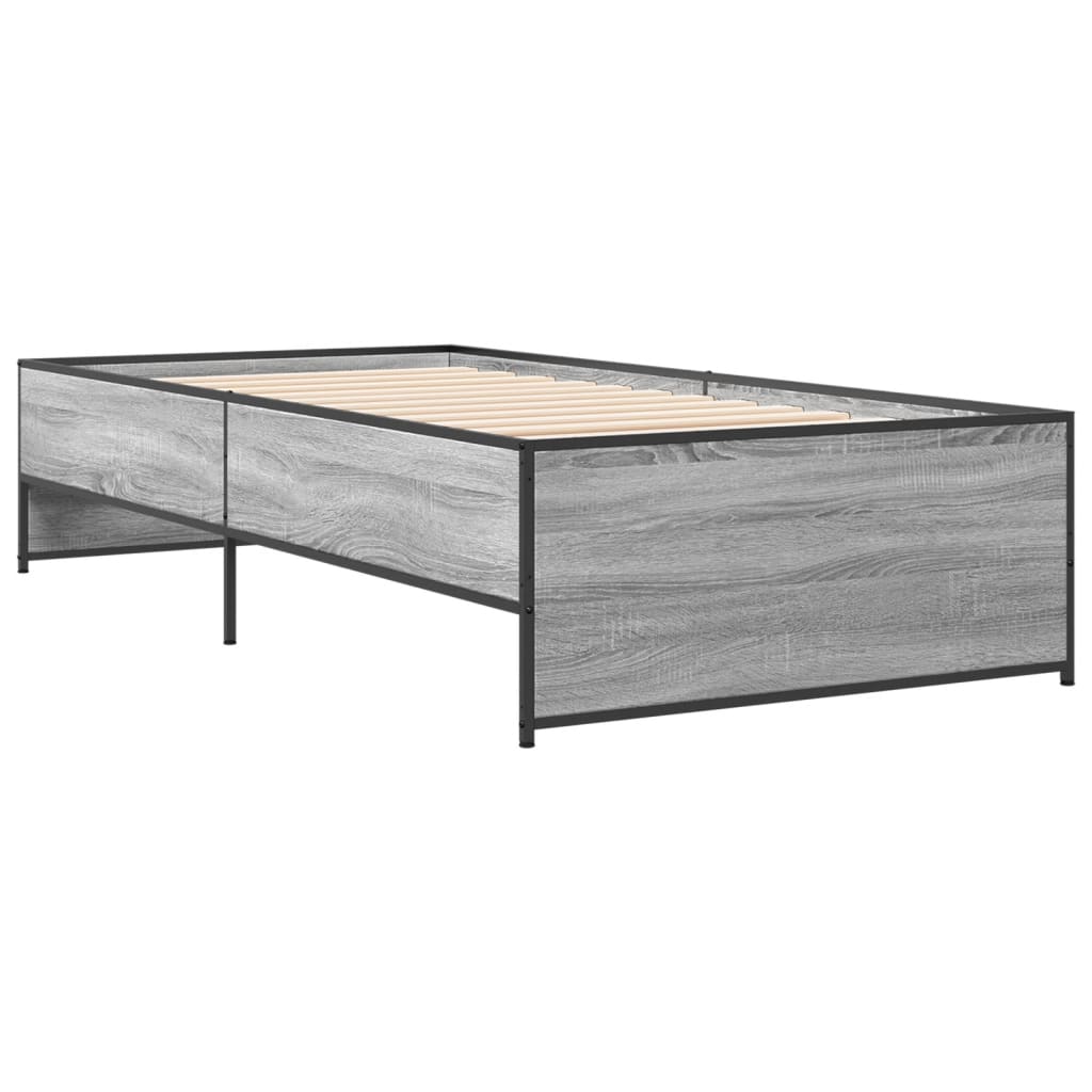 vidaXL Πλαίσιο Κρεβατιού Γκρι Sonoma 90 x 190 εκ. Επεξ. Ξύλο & Μέταλλο