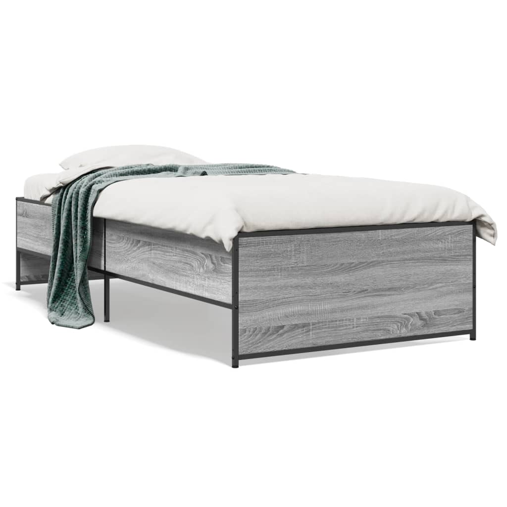 vidaXL Πλαίσιο Κρεβατιού Γκρι Sonoma 75x190 εκ. Επεξ. Ξύλο & Μέταλλο