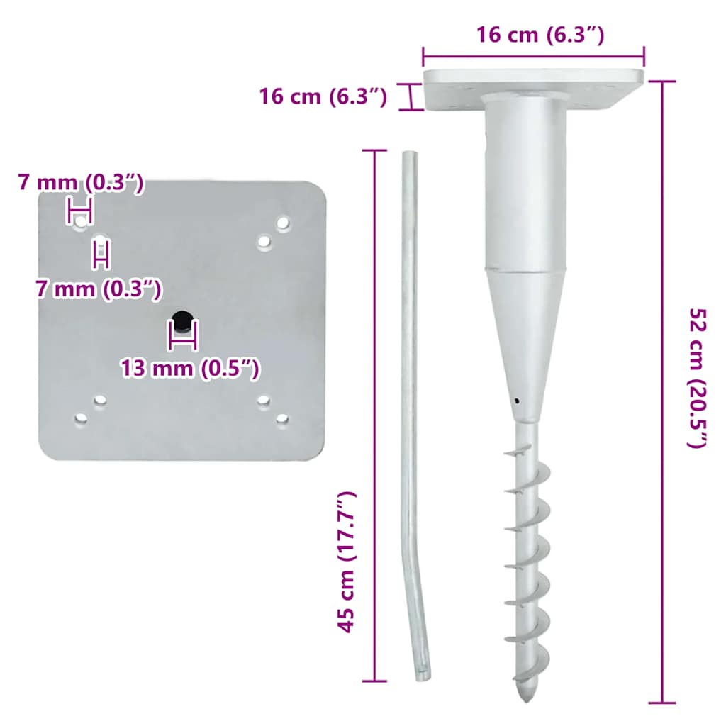 vidaXL Βάση Ομπρέλας Εδάφους 16 x 16 x 52 εκ. από Χάλυβα