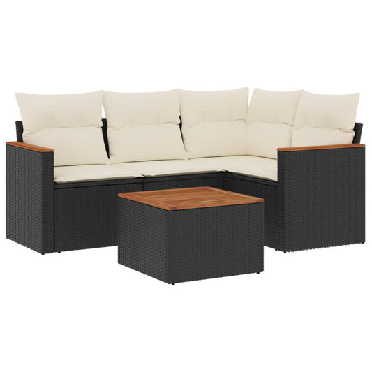 vidaXL Σετ Καναπέ Κήπου 5 Τεμαχίων Μαύρο Συνθετικό Ρατάν με Μαξιλάρια