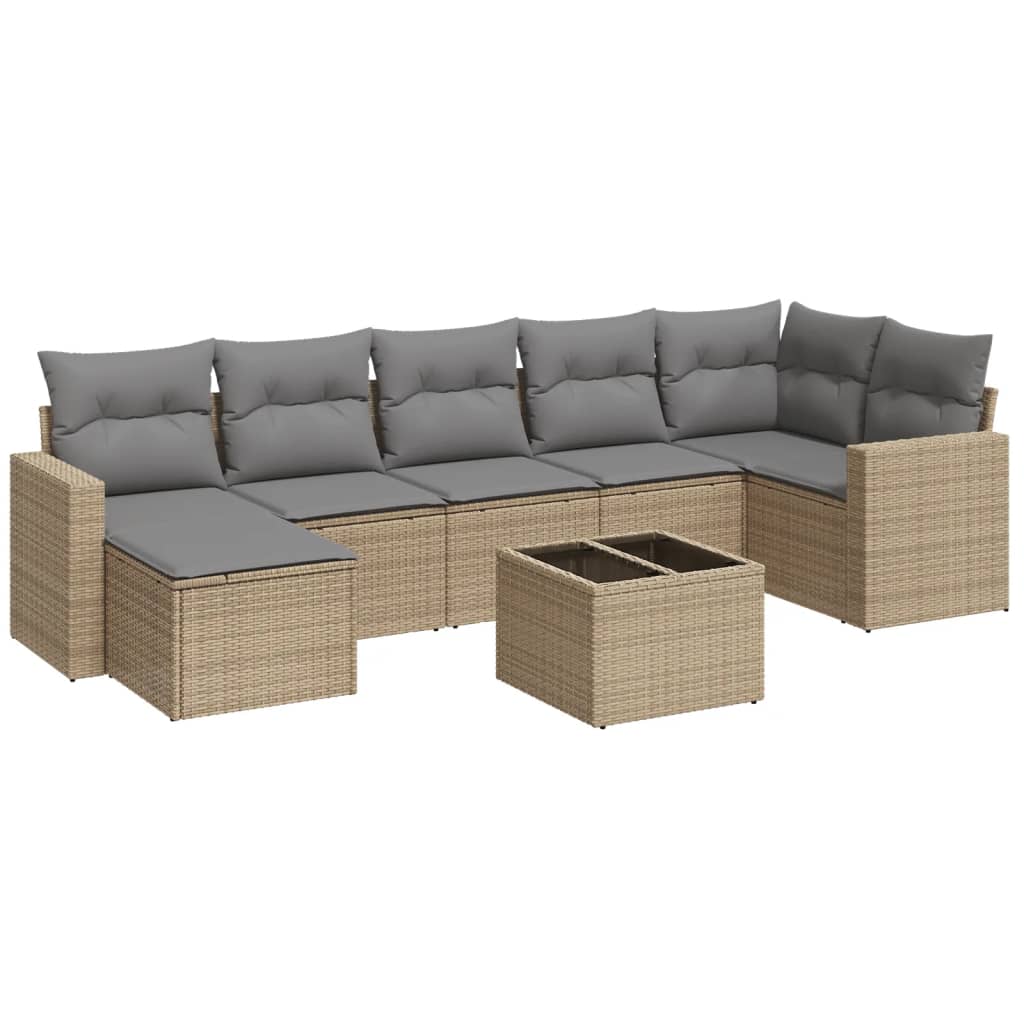 vidaXL Σαλόνι Κήπου Σετ 8 τεμ. Μπεζ Συνθετικό Ρατάν με Μαξιλάρια