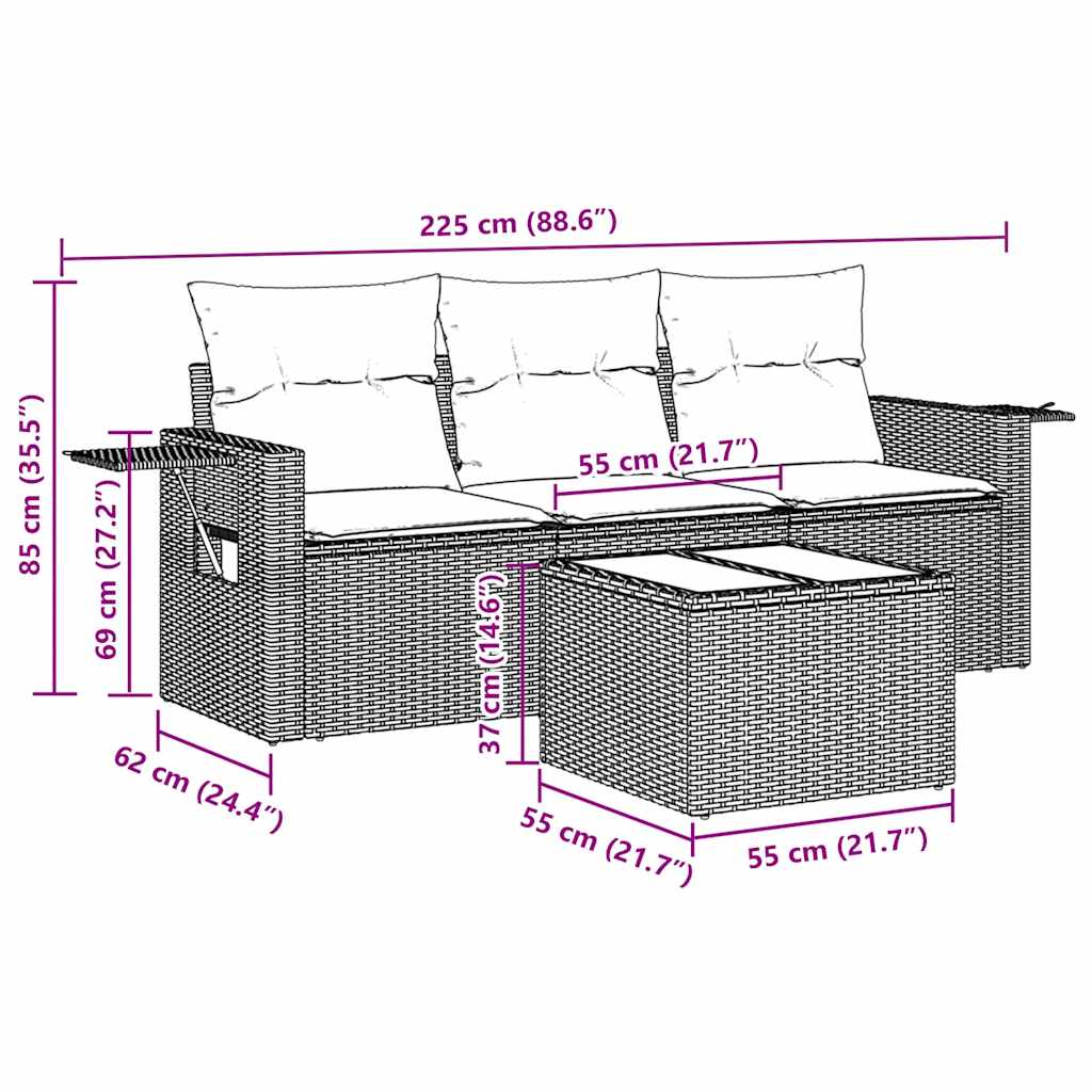 vidaXL Σαλόνι Κήπου Σετ 4 Τεμαχίων με Μαξιλάρια Μαύρο Συνθετικό Ρατάν