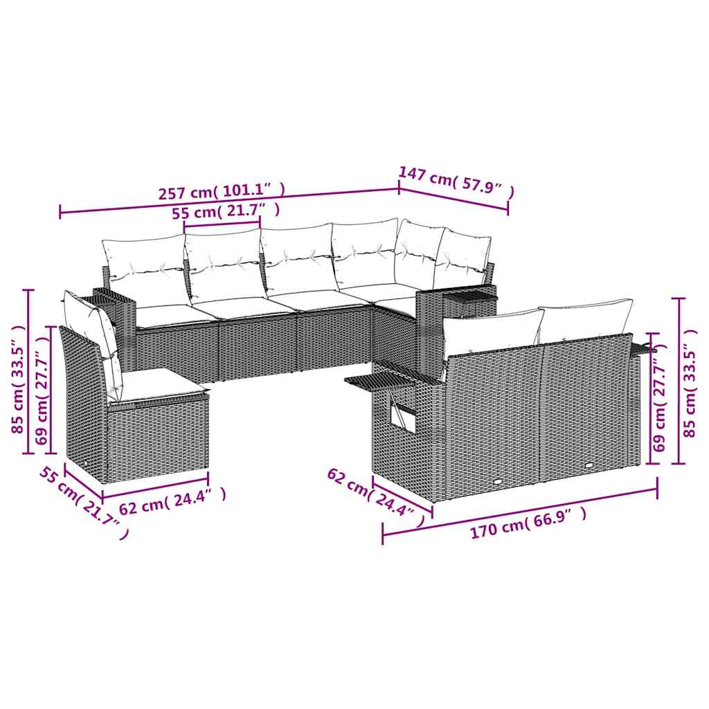 vidaXL Σαλόνι Κήπου Σετ 8 τεμ. Μπεζ Συνθετικό Ρατάν με Μαξιλάρια