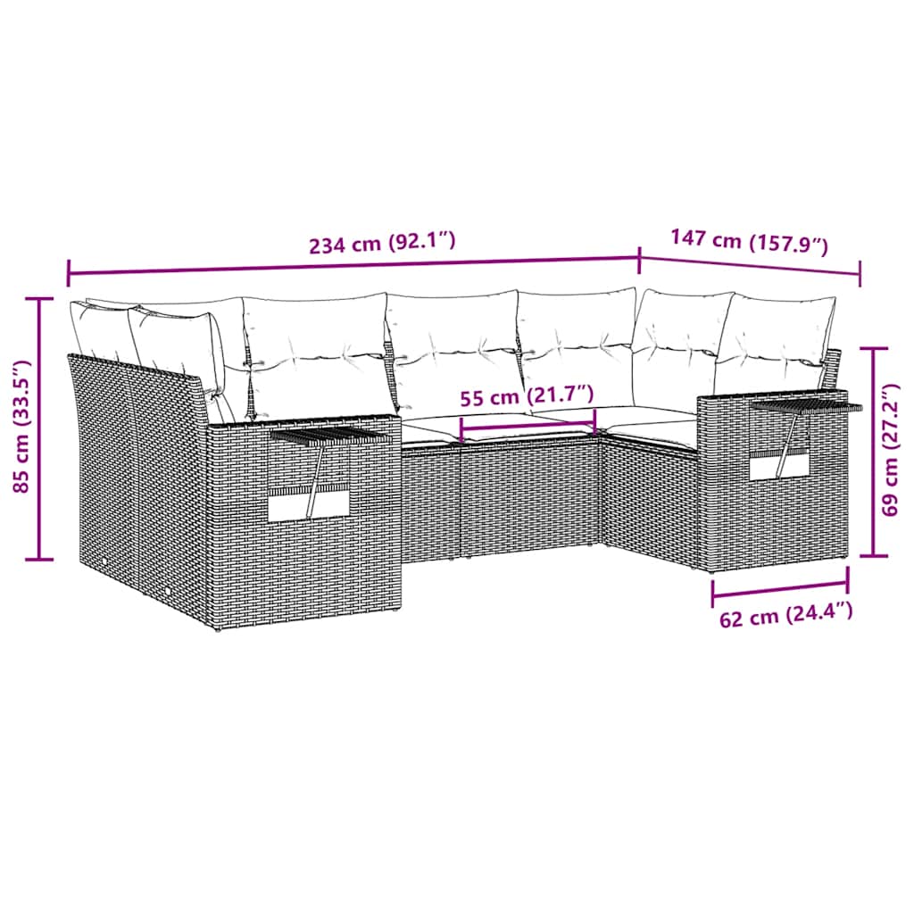 vidaXL Σαλόνι Κήπου Σετ 6 Τεμαχίων Καφέ Συνθετικό Ρατάν με Μαξιλάρια