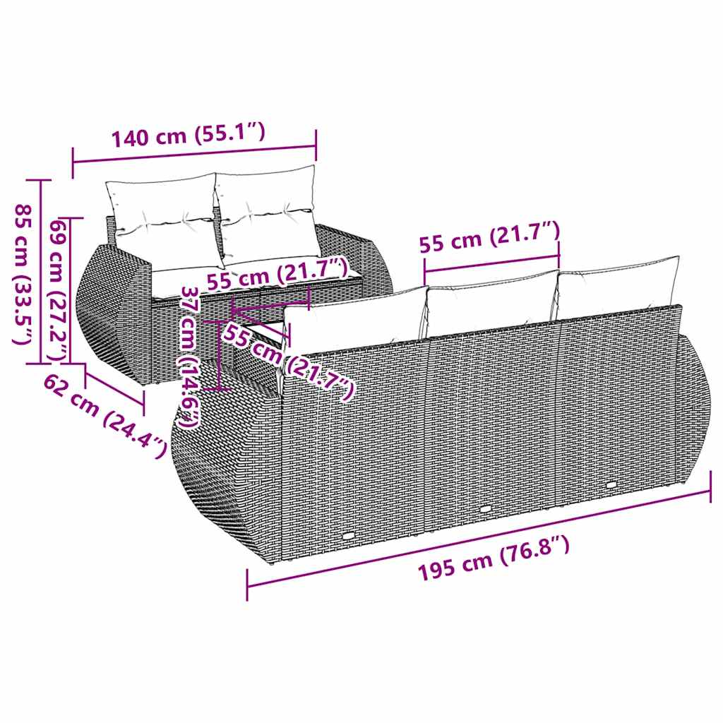 vidaXL Καναπές Κήπου 6 Τεμαχίων Μαύρο από Συνθετικό Ρατάν με Μαξιλάρια