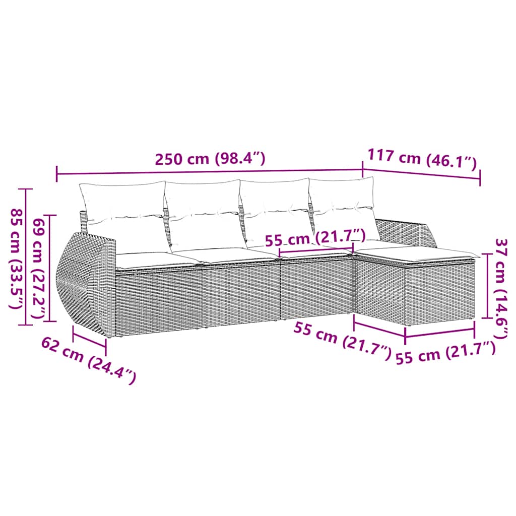 vidaXL Σετ Καναπέ Κήπου 5 Τεμαχίων Μαύρο Συνθετικό Ρατάν με Μαξιλάρια
