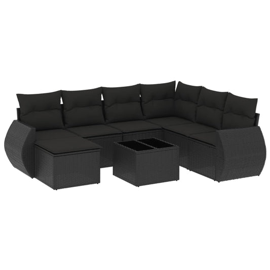 vidaXL Σαλόνι Κήπου 8 Τεμαχίων Μαύρο από Συνθετικό Ρατάν με Μαξιλάρια