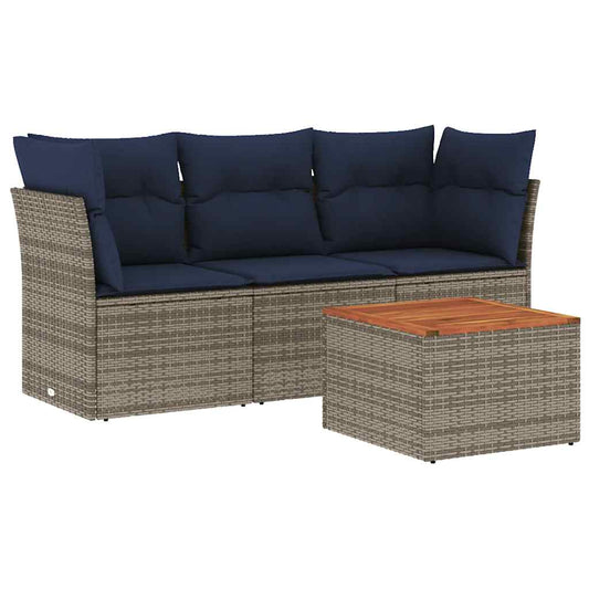 vidaXL Σετ Σαλονιού Κήπου 4 τεμ. Γκρι Συνθετικό Ρατάν με Μαξιλάρια