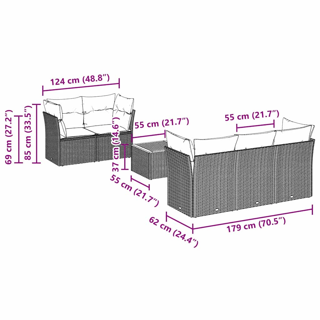 vidaXL Καναπές Κήπου 6 Τεμαχίων Μαύρο από Συνθετικό Ρατάν με Μαξιλάρια