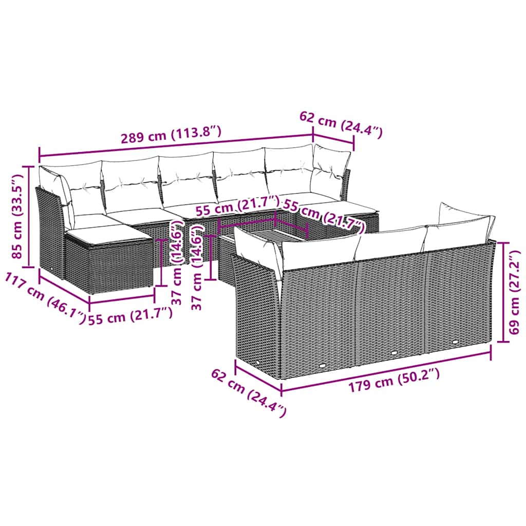 vidaXL Σαλόνι Κήπου Σετ 11 Τεμαχίων Μαύρο Συνθετικό Ρατάν με Μαξιλάρια