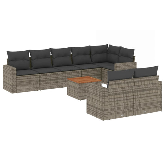 vidaXL Σαλόνι Κήπου Σετ 9 Τεμαχίων Γκρι Συνθετικό Ρατάν με Μαξιλάρια