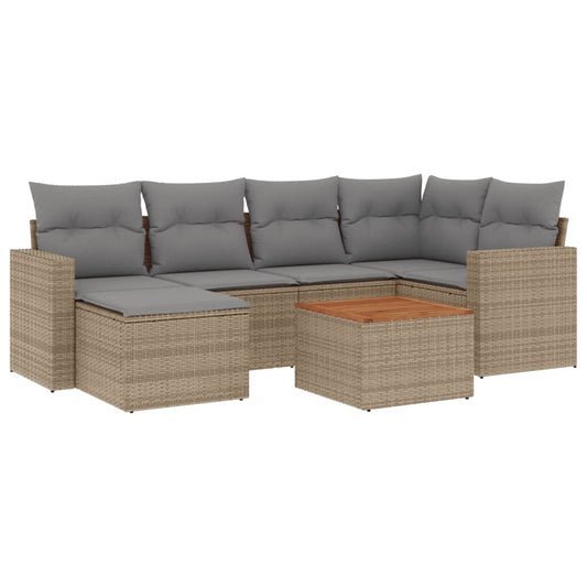 vidaXL Σετ Καναπέ Κήπου 7 τεμ. Μικτό Μπεζ Συνθετικό Ρατάν & Μαξιλάρια