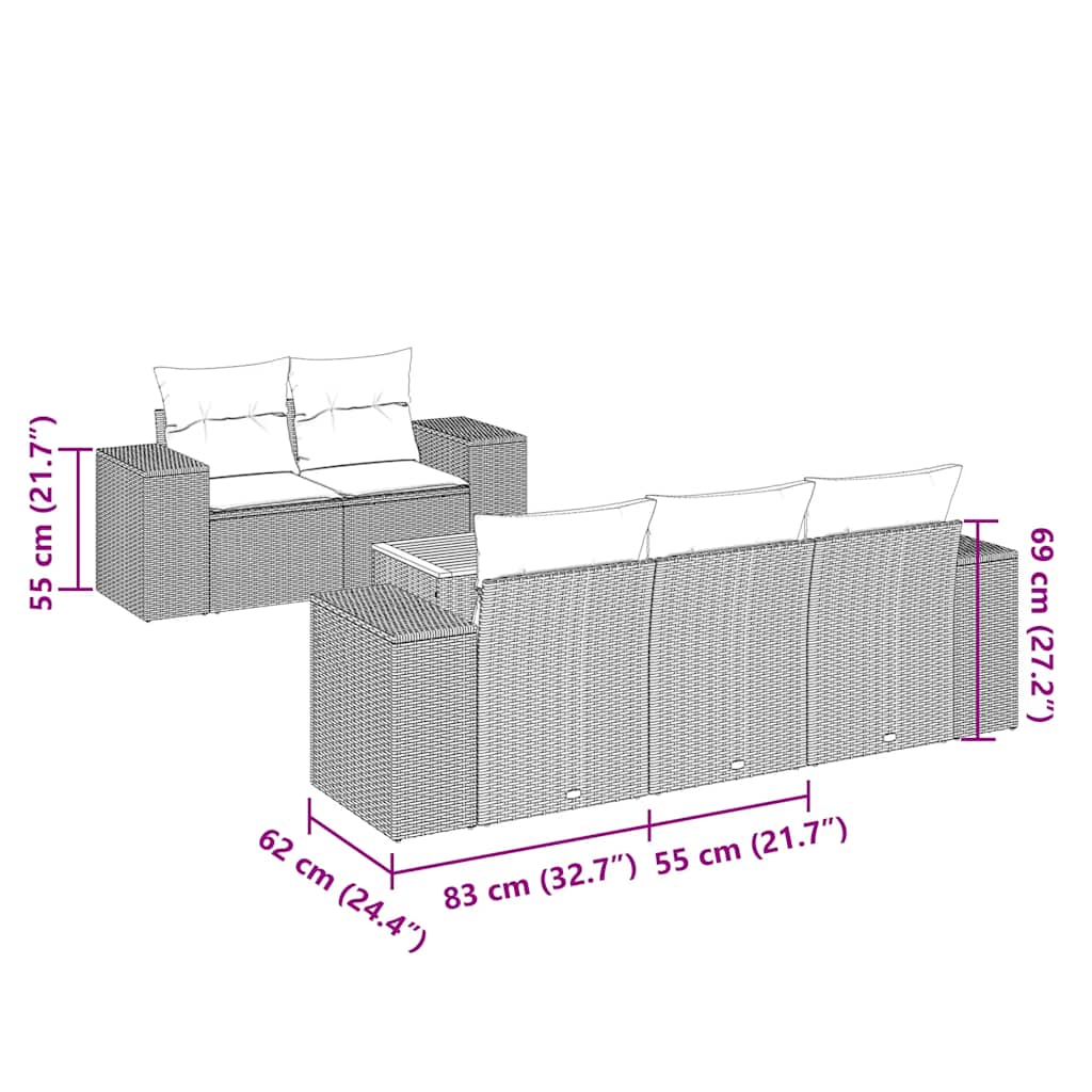vidaXL Καναπές Κήπου 6 Τεμαχίων Μαύρο από Συνθετικό Ρατάν με Μαξιλάρια