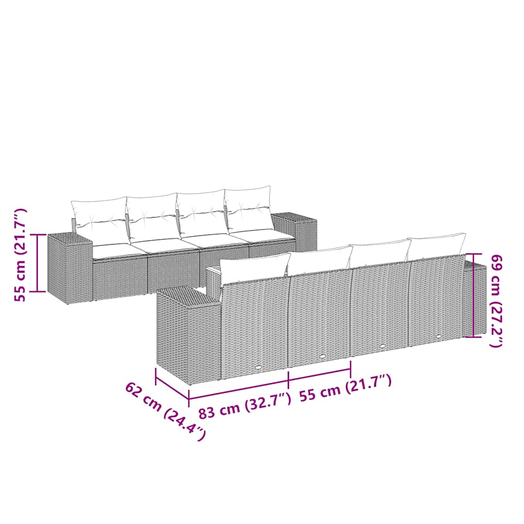 vidaXL Σαλόνι Κήπου Σετ 9 Τεμαχίων Μαύρο από Συνθ. Ρατάν με Μαξιλάρια