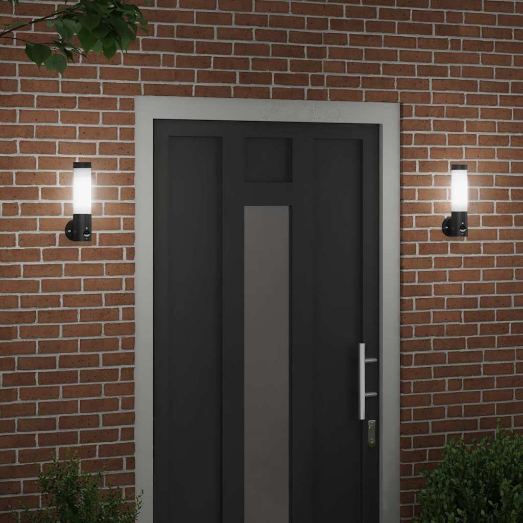 vidaXL Εξωτερικά Φωτιστικά Τοίχου 2 pcs Μαύρο 12 x 7.5 x 29 εκ
